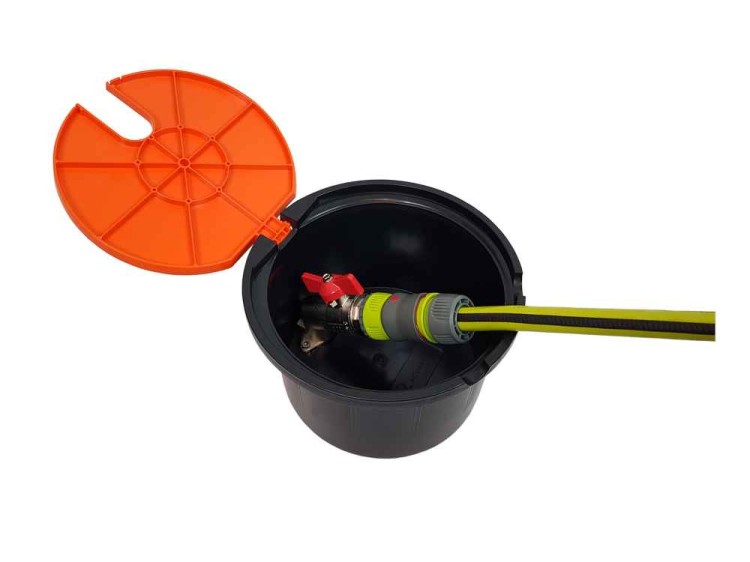 Podziemna studzienka poboru wody z zaworem 3/4" pomarańczowa I 3 inne kolory bez klapki, szybkozłączka, kolanko - Anixol