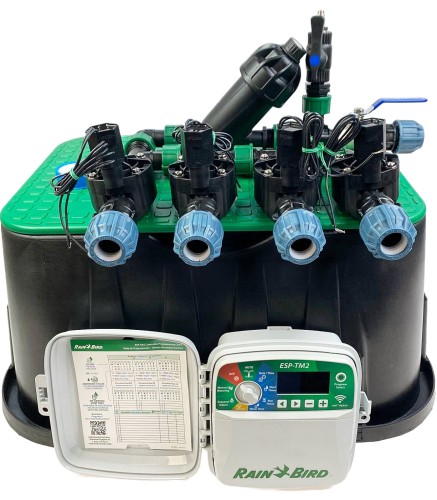 Zestaw do automatycznego nawadniania 4 sekcje, studzienka, filtr, zawór spustowy i kulowy