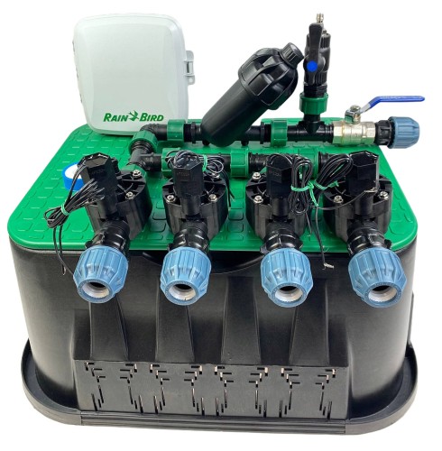 Zestaw do automatycznego nawadniania 4 sekcje, studzienka, filtr, zawór spustowy i kulowy