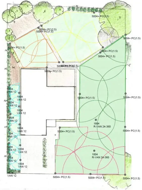 Automatyczny system nawadniania ogrodu - plan rozstawienia zraszaczy