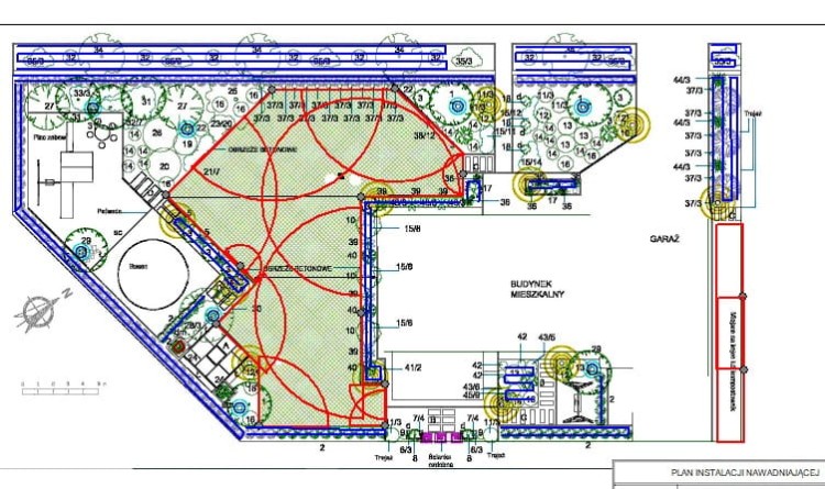 Automatyczny system nawadniania ogrodu - plan rozstawienia zraszaczy