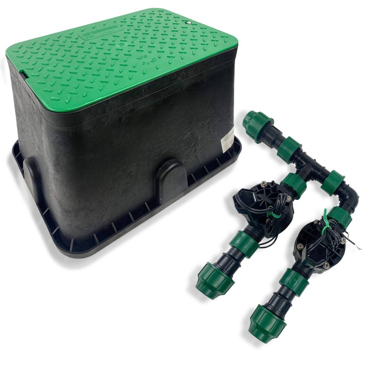 Zestaw kolektorowy 2 sekcje elektrozaworów Rain Bird w skrzynce Standard