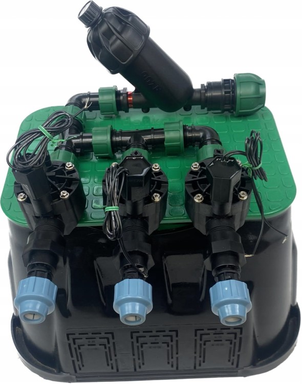 Zestaw do automatycznego nawadniania 3 sekcje do linii kroplującej i zraszaczy z filtrem