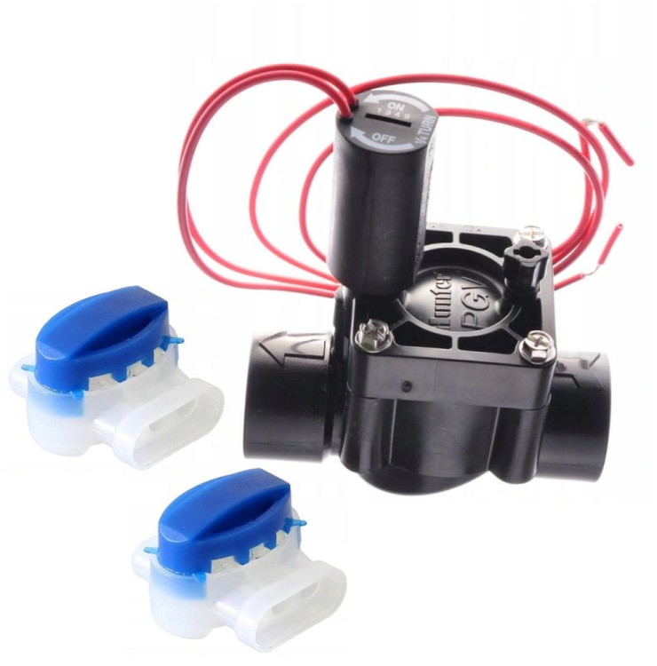 Elektrozawór 24 V AC, gwint wewnętrzny PGV-1" Hunter i dwie złączki żelowe