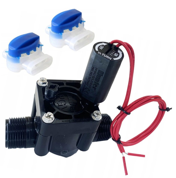 Elektrozawór 24 V AC, gwint zewnętrzny PGV-1" Hunter i dwie złączki żelowe