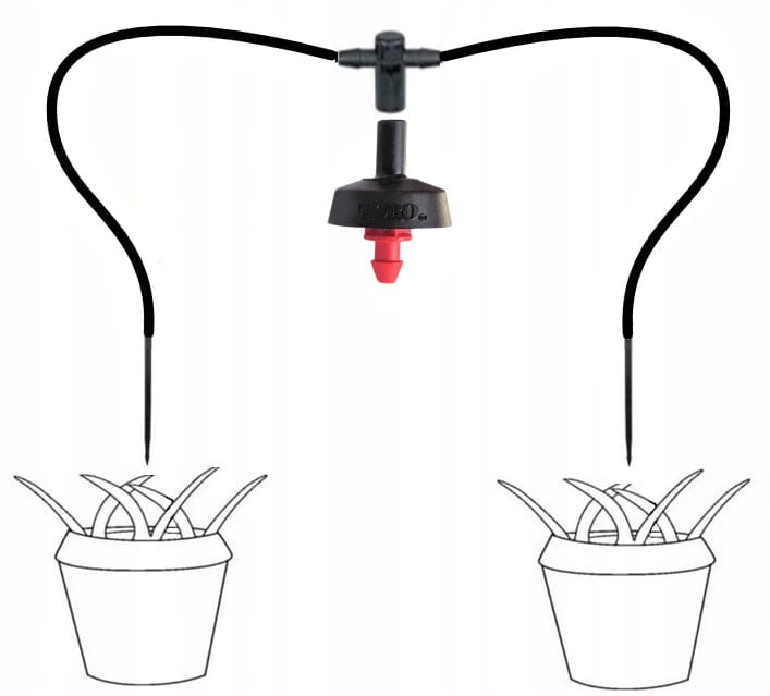 Emiter patykowy prosty, kroplownik z kompensacją 8l/h wężyk 70cm, 25 kompletów