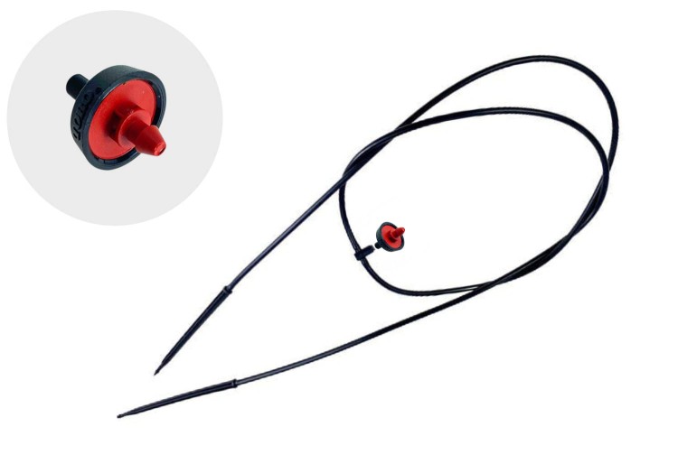 Emiter patykowy prosty, kroplownik z kompensacją 8l/h wężyk 70cm, 25 kompletów