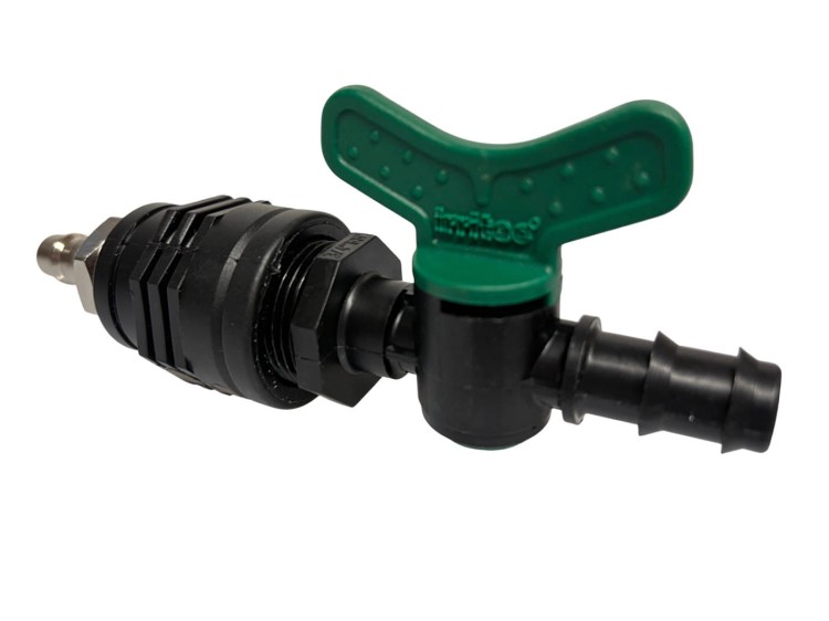 Przedmuchiwanie systemu szybkozłączką do kompresora, zaworek, wyjście do linii 16mm