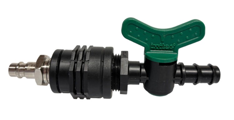 Przedmuchiwanie systemu szybkozłączką do kompresora, zaworek, wyjście do linii 16mm